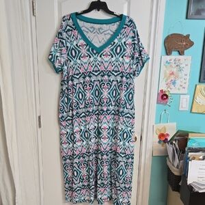 Geometric Print V-Neck Pajama Dress